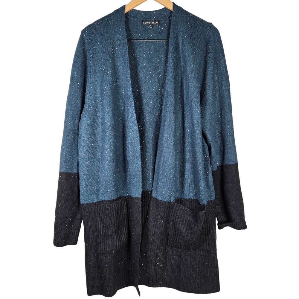 Love Ellie Womens XL Blue Black Speckled Colorblock Cardigan Sweater J94760SF